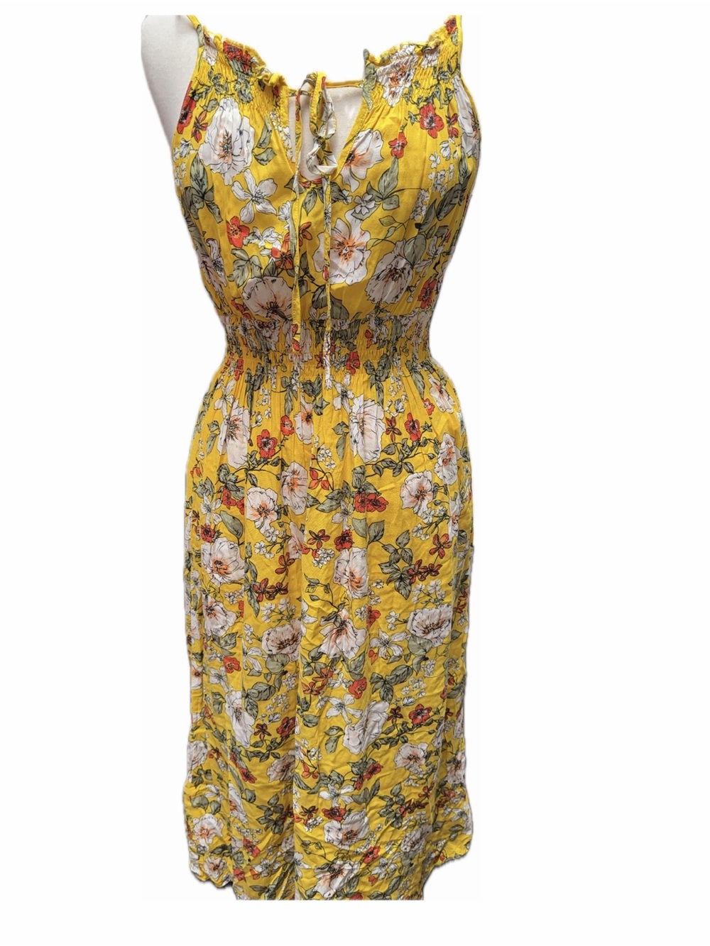 Yellow Floral Maxi Sundress with Tie Neck